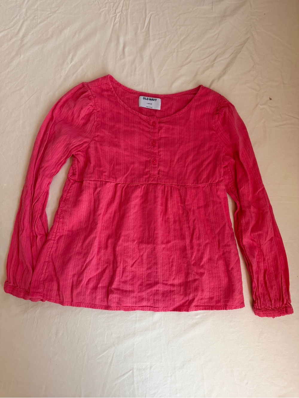 Old Navy Girls - Bright Pink Long-Sleeve Peasant Top